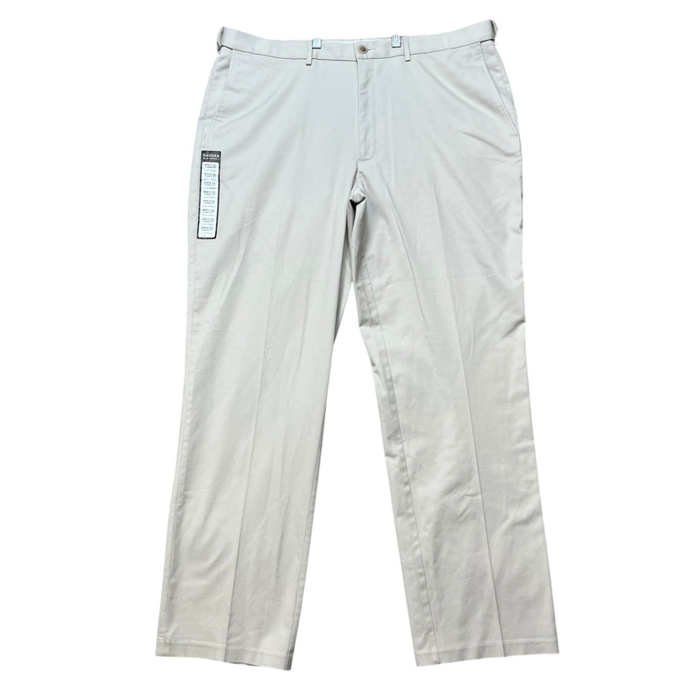 Haggar Chino Pants Mens 40x32 Beige Straight Leg Stretch Flat Front Classic Fit